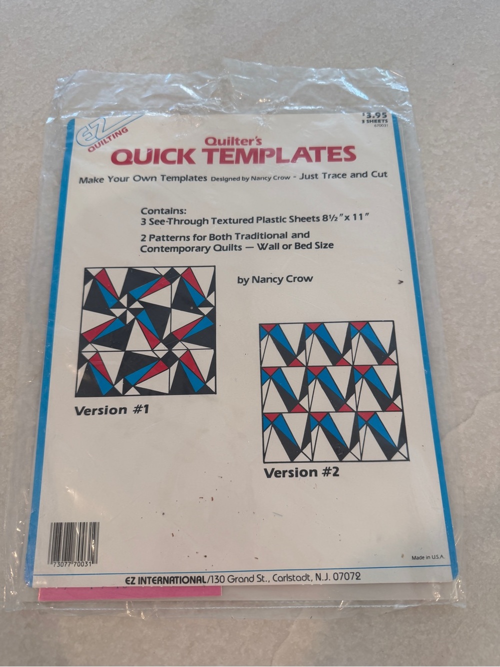 Vintage Quilter's Quick Templates Packet with Blue, Red, Black, White Artwork
